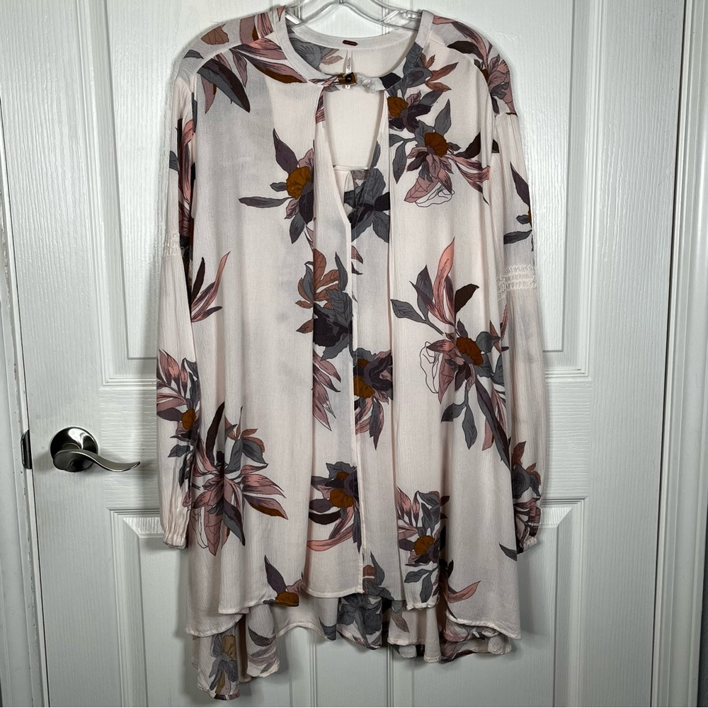 Free People Tree Swing Dress Pearl Combo Pink Floral Sz S As Is